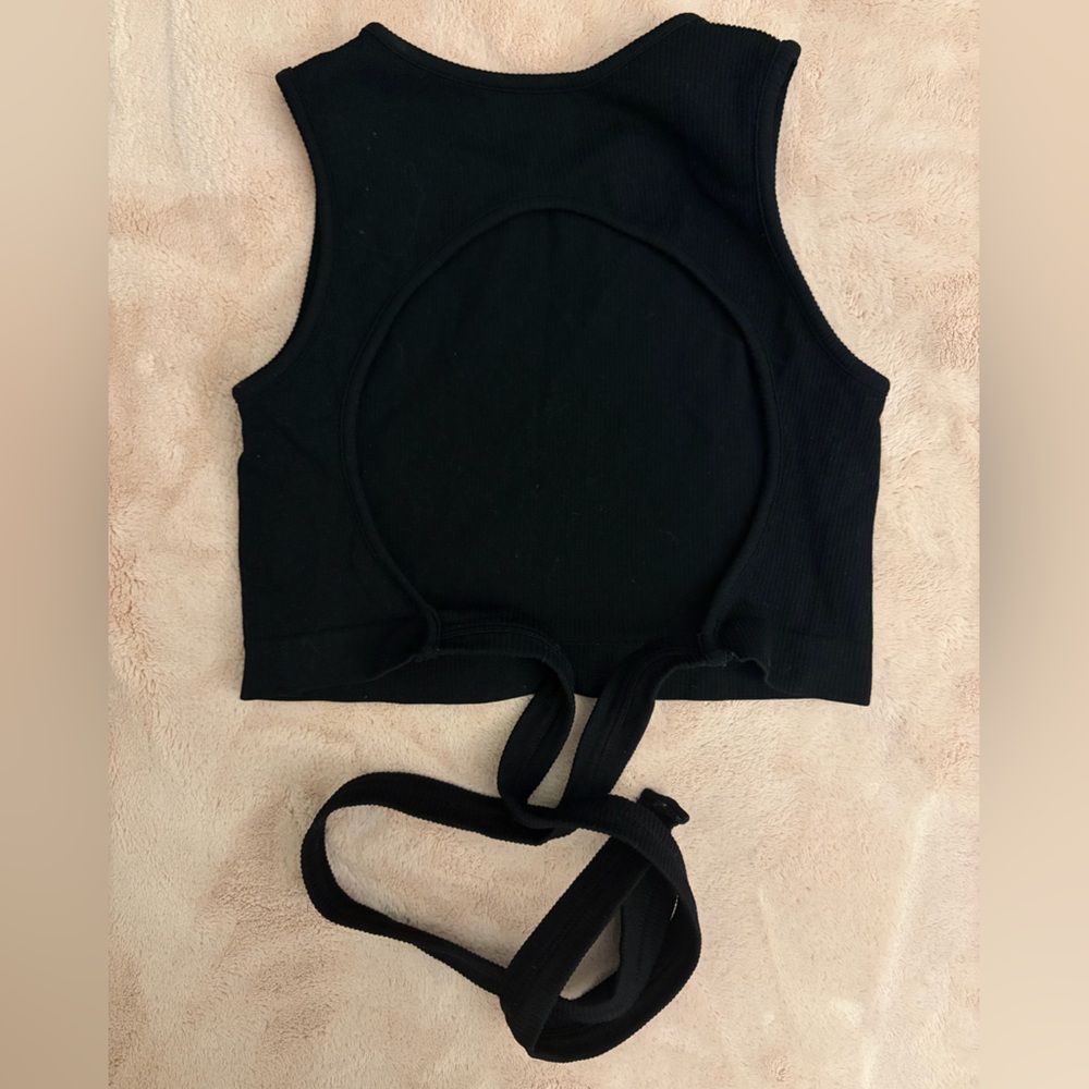 Black Open Back Crop Top That Ties in the Back